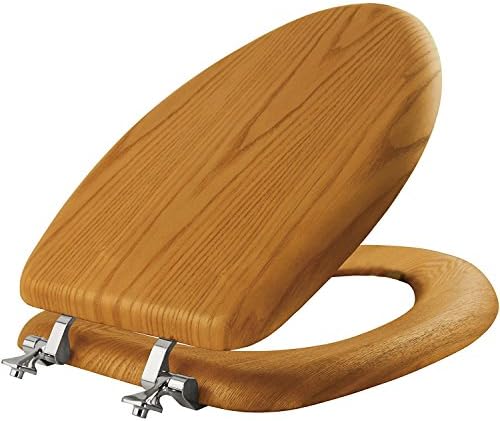 Mayfair Natural Oak Veneer Toilet Seat with Chrome Hinges, Elongated, Wood
