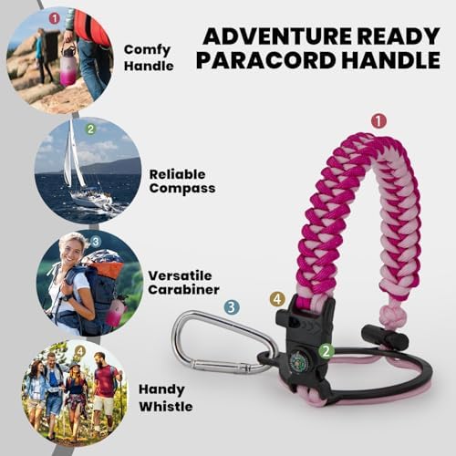 Insulated Water Bottle 64 oz, Triple Wall Vacuum Stainless Steel (Cold for 48 Hrs), Leak Proof & Non-BPA, Half Gallon Water Flask Jug with Paracord Handle & Straw Spout Lids, Ombre Pink