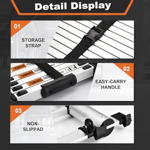 Telescoping Ladder, SocTone 20.3 FT Aluminum Lightweight Extension Ladder with Wheels and Stabilizer Bar, Heavy Duty 330lbs Max Capacity, Multi-Purpose Collapsible Ladder for RV or Outdoor Work