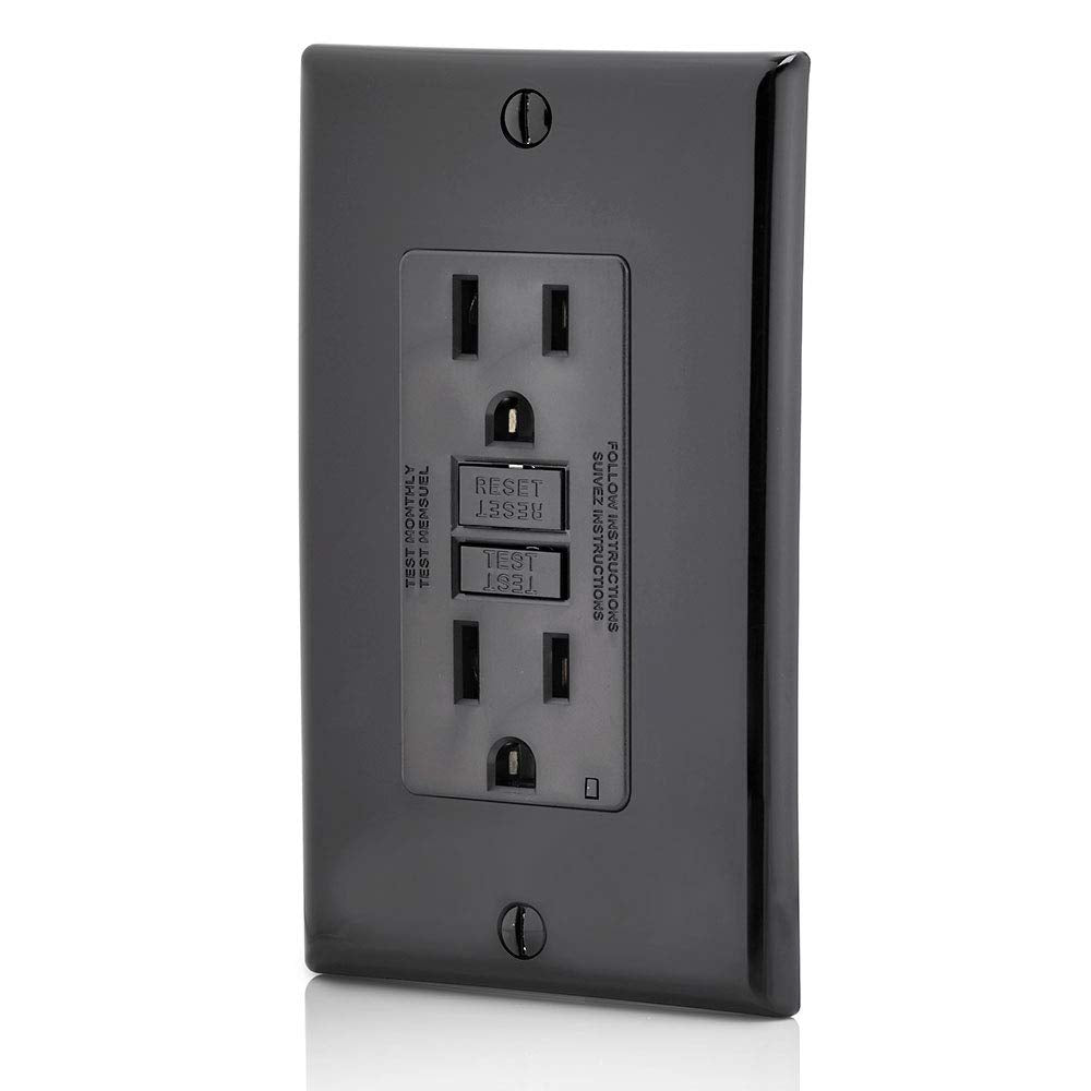Leviton GFCI Outlet, 15 Amp, Self Test, Non Tamper-Resistant with LED Indicator Light, Protection from Electric Shock and Electrocution, GFNT1-E, Black