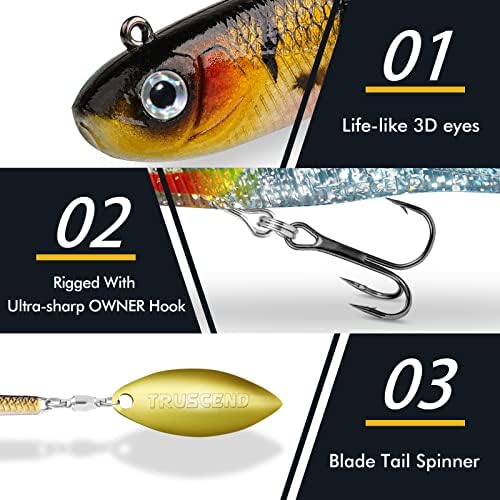 TRUSCEND Pre-Rigged Soft Fishing Lures, Well-Made Easy Catching Lures for Family Fishing, Great Action Swimbaits with Spinner, All-Conditions Fishing Gear for Bass Trout Walleye, Crappie Fishing Jigs