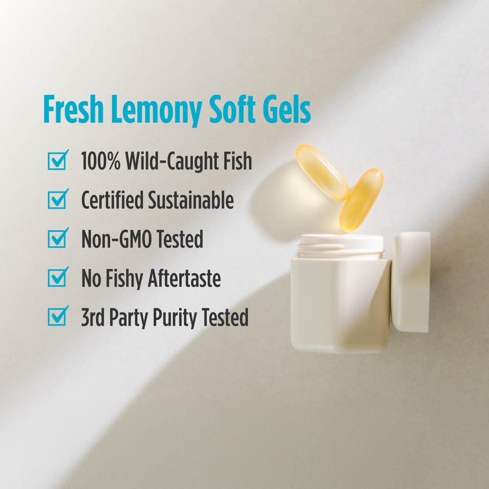 Nordic Naturals Ultimate Omega, Lemon Flavor - 60 Soft Gels - 1280 mg Omega-3 - High-Potency Fish Oil Supplement with EPA & DHA - Promotes Brain & Heart Health - Non-GMO - 30 Servings