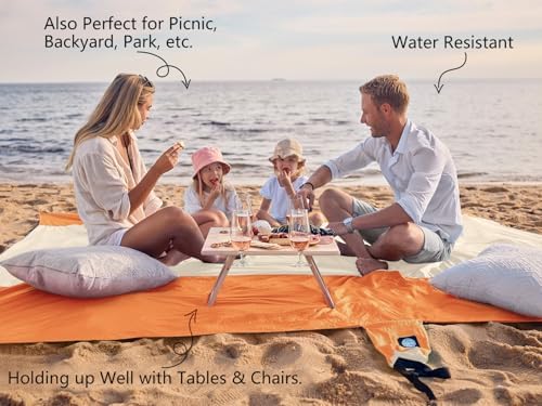 WEKAPO Beach Blanket Sandproof Waterproof, Extra Large Beach Mat, Oversized & Compact Sand Free Mat Quick Drying, Lightweight & Durable with 6 Stakes & 4 Corner Pockets