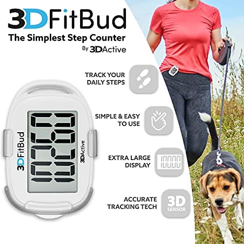 3DFitBud Simple Step Counter Walking 3D Pedometer from 3DActive with Clip & Lanyard - A420S