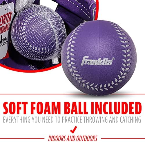 Franklin Sports Kids Baseball Glove + Ball Sets - Meshtek Youth Teeball Gloves for Kids + Toddlers - Left + Right Hand Throw Mitts + Glove Sets with Foam Balls - Boys + Girls Gloves - 9.5" Inch