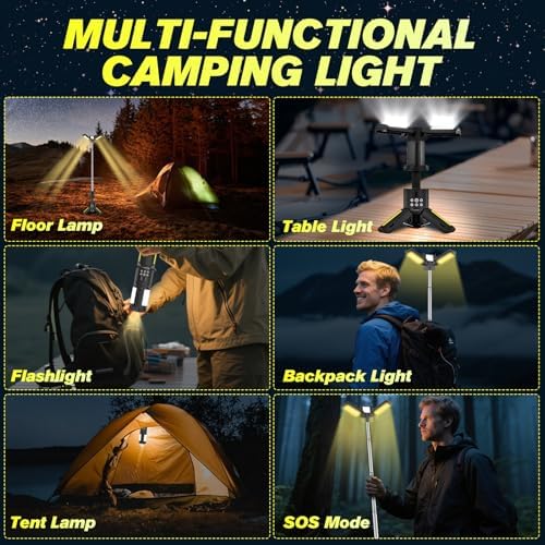 Telescopic Camping Lights with Stand, 5000LM Rechargeable LED Flashlight, 9 Color Modes, Collapsible Tent Lantern with Reflective Strips, Magnetic Base for Power Outages, Camping & Emergency