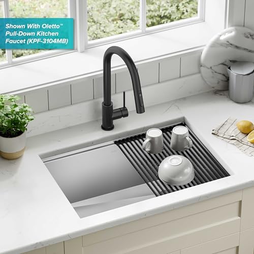 KRAUS Kore Workstation 27-inch Undermount 16 Gauge Stainless Steel Kitchen Sink, Single Bowl Kitchen Sink with Accessories, KWU110-27