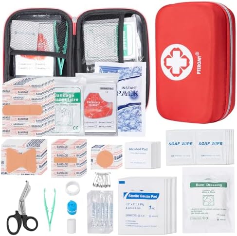 PTEROMY 300 Piece First Aid Kit, Portable Small Emergency Kits Compact 1st Aid Kit with Hard Storage Case for Car, Travel, Home, Camping, Outdoor, Hiking