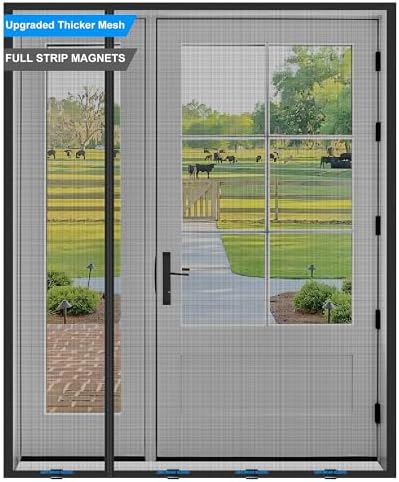 Magnetic Screen Door 72 x 80 in, Thicker 265g/㎡ Mesh, Reversible Left Right Side Opening Wide Magnetic Screen Door, Upgraded-Model Full Strip Magnets for Sliding & French Doors