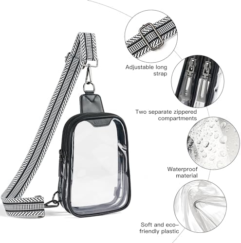 DOUBLE ZIP Clear bags Stadium Approved Crossbody Sling Bag Fanny Pack Purses for Women Men Belt bag for Stadium Events
