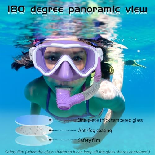 Seago Kids Swim Goggles Snorkel Diving Mask for Youth(5-15), Anti-Fog 180° Clear View