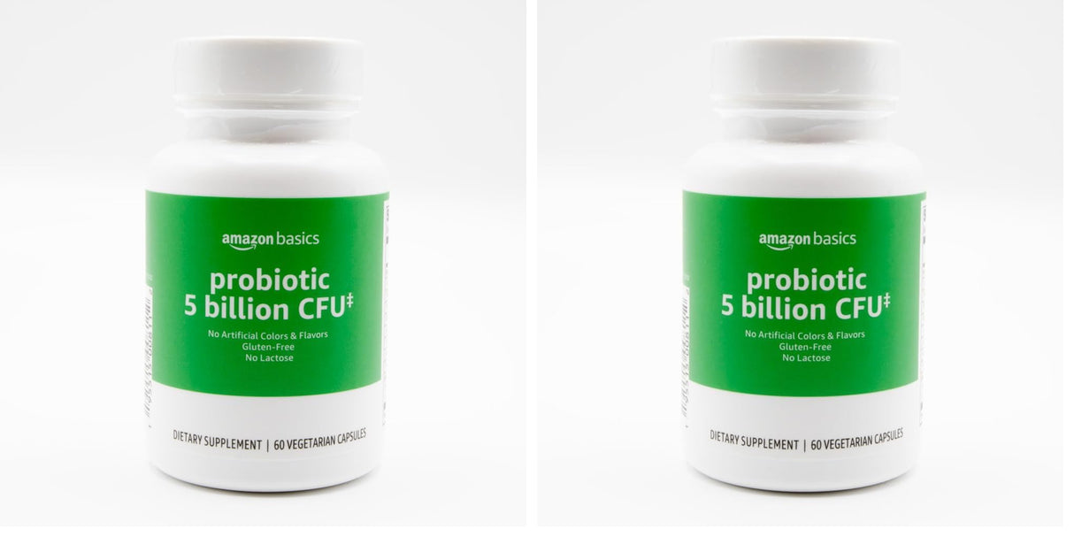 Amazon Basics Probiotic 5 Billion CFU, 8 Probiotic strains with 60 mg Prebiotic Blend, 60 Count Vegetarian Capsules, 2 Month Supply, Supports Healthy Digestion (Previously Solimo) (Pack of 2)
