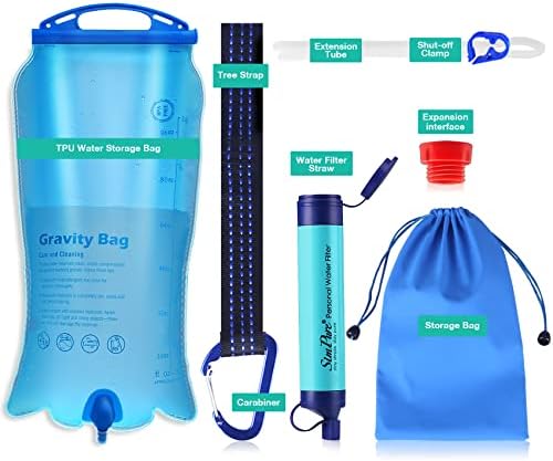 SimPure Gravity Water Filter, Portable Gravity-Fed Water Purifier with 3L Bag, Tree Strap, BPA Free Survival Gear and Equipment for Camping Hiking Emergency Preparedness