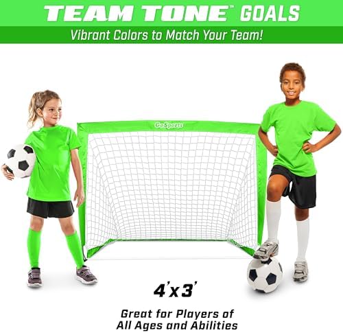 GoSports Portable Soccer Goals for Kids - 13 Color Options - Choose 4 x 3 ft or 6 x 4 ft - Team Tone Pop Up Nets for Backyard