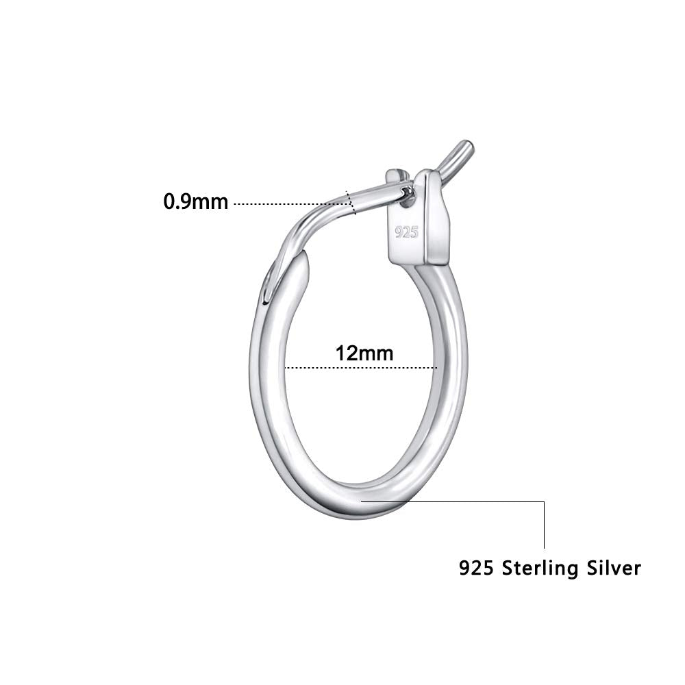 AoedeJ 925 Sterling Silver Hoop Earrings, High Polished Round Tiny Click-Top Hoop Earrings, Small Clasp Hoop Piercing Earrings (Inner Diameter-12mm 1/2'')
