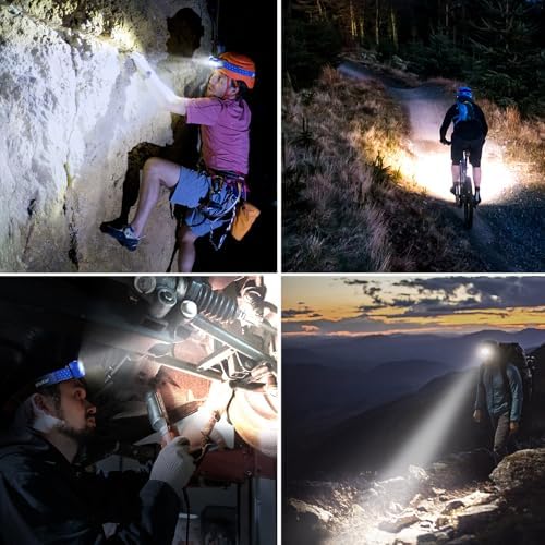 Headlamp Flashlight, 2-Pack Super Bright LED Rechargeable Headlight - Spotlight&Floodlight Combination,Sensor Control, 8 Modes,IPX5 Waterproof, 20+Hrs Runtime for Camping-Blue