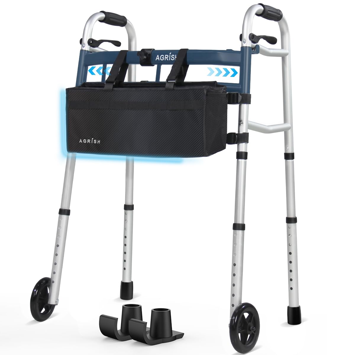Agrish Narrow Walkers with Storage Bag - FSA/HSA Eligible Width Height Adjustable Walker, Lightweight Folding Walkers for Seniors Handicapped & Disabled, Up to 350 lbs