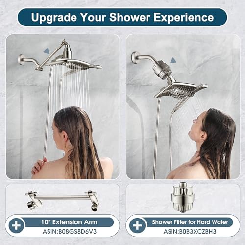 BRIGHT SHOWERS Brushed Nickel Shower Combo - Fixed and Handheld Heads With Grey Faceplates