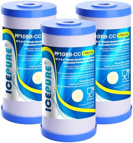 ICEPURE 5 Micron 10" x 4.5" Whole House Water Filter Compatible with GE FXHTC, GXWH40L, RFC-BBSA, W50PEHD, GXWH35F, GNWH38S, Dupont WFHD13001, R50-BB, Pack of 3