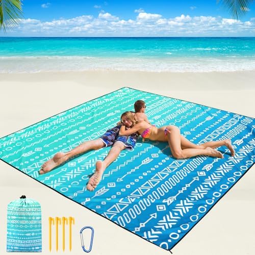 Beach Blanket Waterproof Sandproof Beach Mat 79" X 83" /10'x9'for 2-8 Adults Quick Drying Outdoor Picnic Mat Beach Accessories for Travel, Camping, Hiking