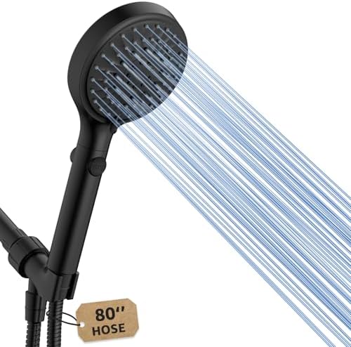 Shower Head with Handheld, High Pressure Handheld Shower Head with 80" Extra Long Stainless Steel Hose & Adjustable Bracket, Showerhead with ON/OFF Switch, Black