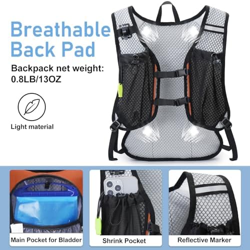 Lightweight Hydration Backpack, Running Backpack with 2L Water Bladder, Hydro Water Daypack for Cycling Hiking Rave for Men Women