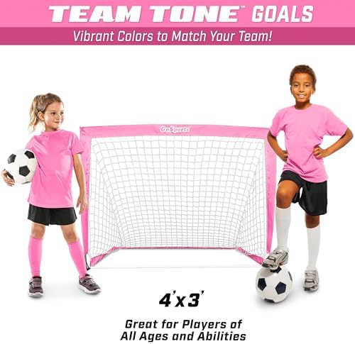GoSports Portable Soccer Goals for Kids - 13 Color Options - Choose 4 x 3 ft or 6 x 4 ft - Team Tone Pop Up Nets for Backyard