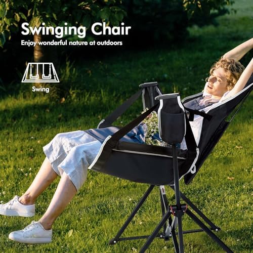 AKSOUL Hammock Camping Chair Swinging: Aluminum Alloy Adjustable Back Swinging Chair, Folding Rocking Chair with Pillow Cup Holder, Recliner for Outdoor Travel Sports Games Lawn Concerts Backyard