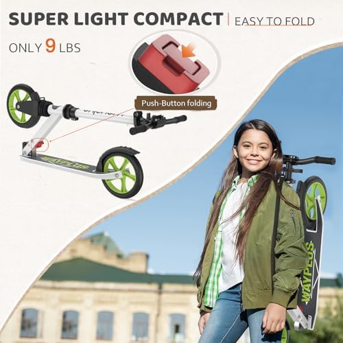 Kick Scooter for Ages 6+,Kid, Teens & Adults. Max Load 240 LBS. Foldable, Lightweight, 8IN Big Wheels for Kids, Teen and Adults, 4 Adjustable Levels. Bearing ABEC9
