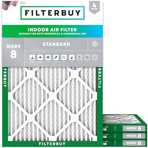 Filterbuy 17x21x1 Air Filter MERV 8 Dust Defense (4-Pack), Pleated HVAC AC Furnace Air Filters Replacement (Actual Size: 16.50 x 20.50 x 0.75 Inches)