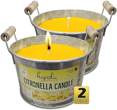 HYOOLA Large Citronella Candles Outdoor Bucket - 30 Hour - 2-Pack - Natural Repellent - European Made