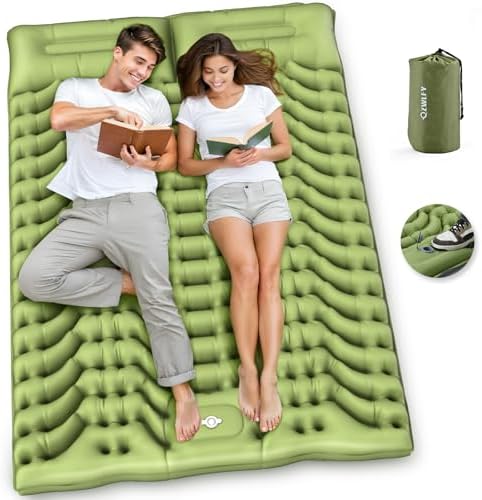 Camping Sleeping Pad,Double Sleeping Pad for Camping-Self Inflating 4" Extra-Thick for 2 Person with Pillow Built-in Foot Pump Inflatable Sleeping Mat for Backpacking,Hiking,Traveling,Tent