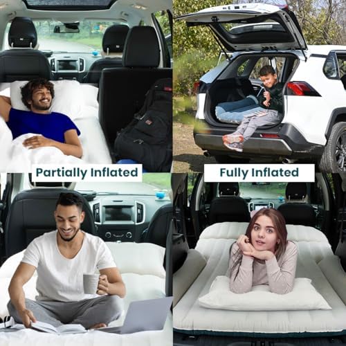 WEY&FLY Car Air Mattress for SUV, Quick Inflation Travel Bed with Air Pump, Portable Sleeping Pad for Camping, Fits Most SUVs and Sedans, Comfortable and Durable