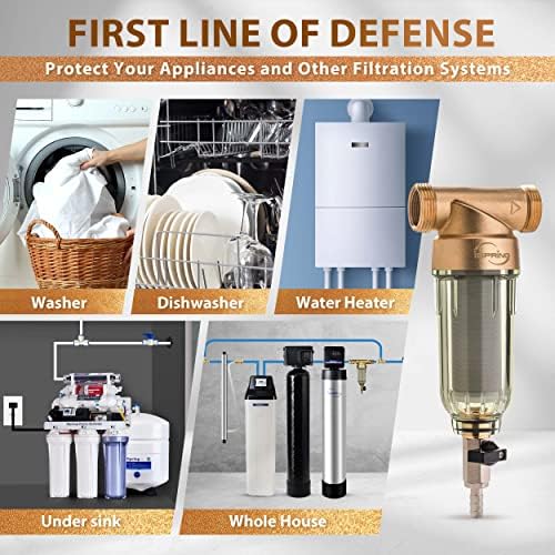 iSpring WSP-100 Reusable Whole House Spin Down Sediment Water Filter, 100 Micron Flushable Prefilter Filtration, 1" MNPT + 3/4" FNPT, Brass