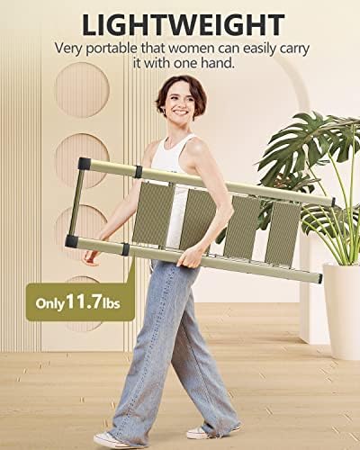 WOA WOA 4 Step Ladder, Ladders for Home, Anti-Slip Pedals, Aluminum Step Stool Foldable, Lightweight to Move, Ease of Storage, Reach 9ft for Closet Kitchen Library, Hold 300lbs - Gold