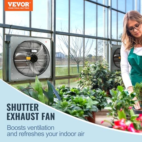 VEVOR 24 Inch Shutter Exhaust Fan Wall Mounted, High-Speed 3320CFM, Vent Fan For Garages, Shops, Greenhouse, Attic Ventilation, AC Motor, Fan Only