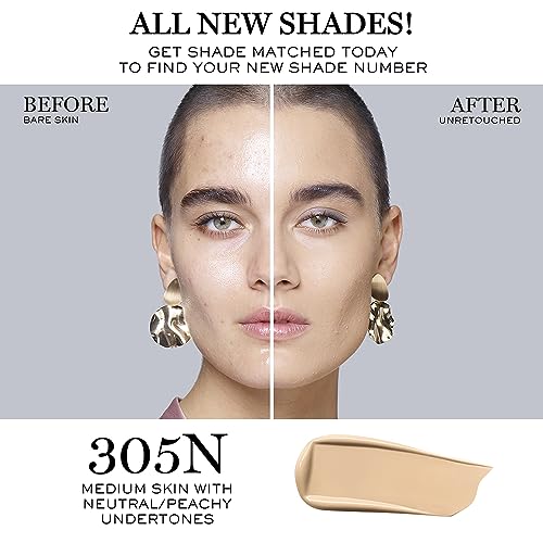 Lancôme Teint Idole Ultra Wear Buildable Full Coverage Foundation - Longwear & Waterproof - Natural Matte Finish - 305N (Medium Skin with Neutral/Peachy Undertones), 1 Fl Oz