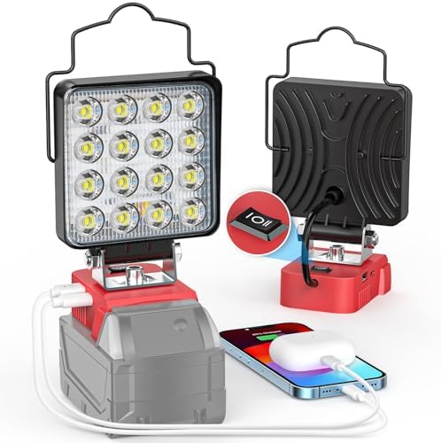 Upgrade LED Work Light for Milwaukee Battery: Ecarke 70W 7000LM for Milwaukee Lights for m18 USB Light 18V Battery Flashlight with Low Voltage Protection for Working in a Dark Environment