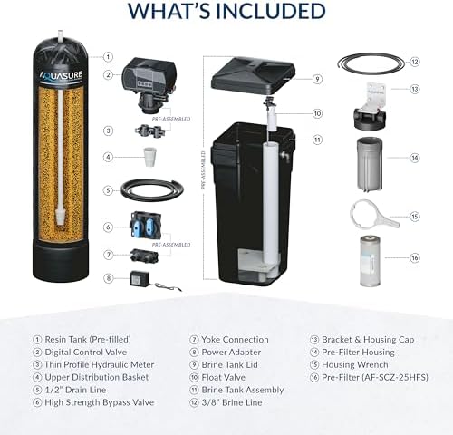 Aquasure Harmony Series 50,000 Grains Whole House Water Softener with High Performance Automatic Digital Metered Control Head | Reduces Hardness & Minerals | Improve Water Quality | For 4-6 Bathrooms
