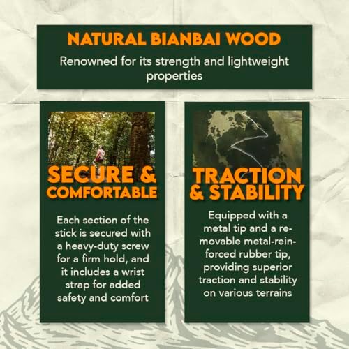 SE 3 Piece 55" Detachable Pine Wood Walking/Hiking Stick with Metal Tip, Reinforced Rubber Tip, and Water-Resistant Travel Pouch - Portable and Durable for Outdoor Adventures