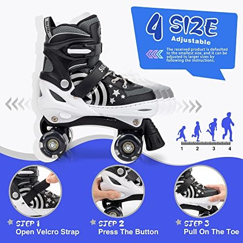 SULIFEEL Rainbow Unicorn 4 Size Adjustable Light up Roller Skates for Girls Boys for Kids