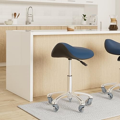 FRNIAMC Professional Saddle Stool with Wheels Ergonomic Swivel Rolling Height Adjustable for Clinic Dentist Beauty Salon Tattoo Home Office (Black)