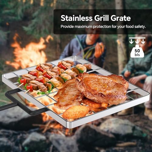 Mr IRONSTONE Campfire Grill Grate: Fire Pit Grill Grate with Swivel Handle, Campfire Cooking Equipment with Heavy Duty Steel, Over Fire Camp Grill For Outdoor Barbecue Camping and Cooking, Black