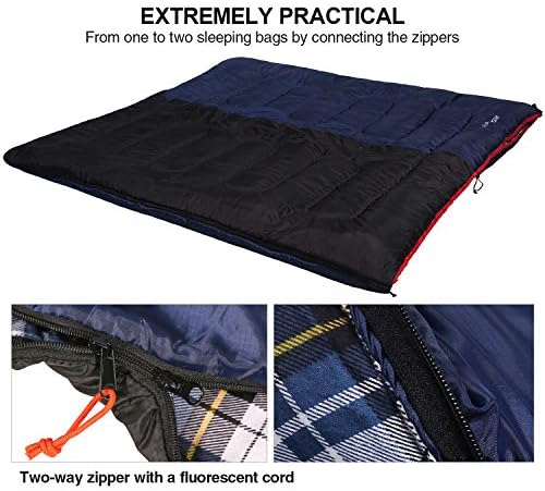 REDCAMP Cotton Flannel Sleeping Bag for Camping Backpacking, Adults Cold Weather Envelope Sleeping Bags with 2/3/4lbs Filling