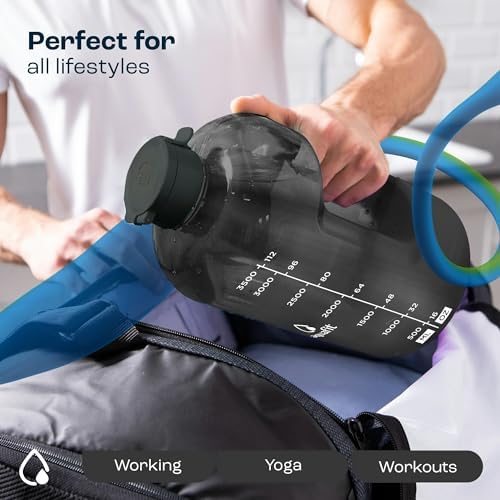 AQUAFIT 1 Gallon Water Bottle With Times To Drink - 128 oz Motivational Large - Sports Water Bottle With Time Marker & Straw - Gym Water Jug 1 Gallon