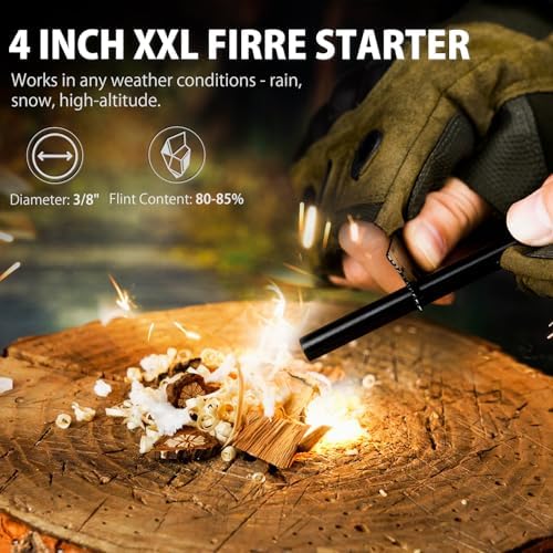 NedFoss Tactical Survival Knife with Fire Starter, Kydex Sheath, 440C Steel Blade, G10 Handle - Camping Gift for Men