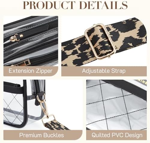 Missnine Clear Bag for Stadium Events Quilted Clear Purse for Women Stadium Approved PVC Crossbody Concert Bag