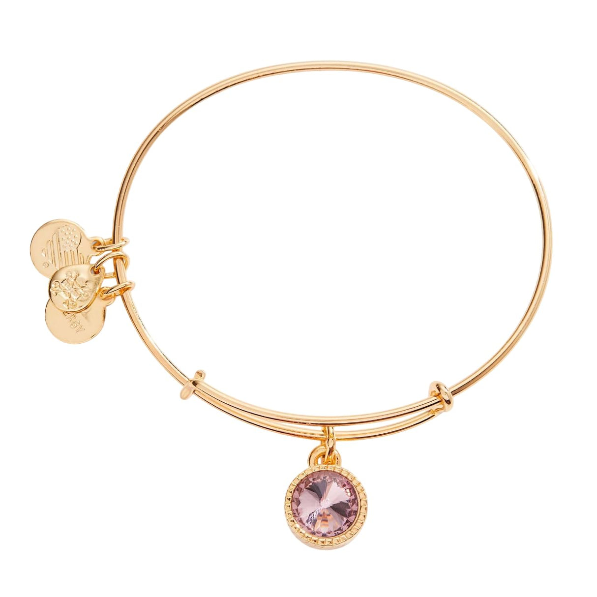 ALEX AND ANI Birthstones Expandable Bangle for Women, June, Pink Light Amethyst Crystal, Shiny Gold Finish, 2 to 3.5 in