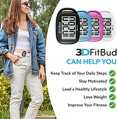 3DFitBud Simple Step Counter Walking 3D Pedometer from 3DActive with Clip & Lanyard - A420S