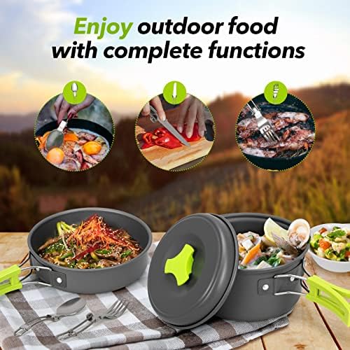 15pcs Camping Cookware Mess Kit,Non-Stick Lightweight Pots Set Portable Outdoor Cookware for Camping Backpacking Hiking Outdoor Cooking and Picnic